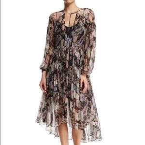 Zimmermann Henna Printed Boho Silk Chiffon Dress 0
